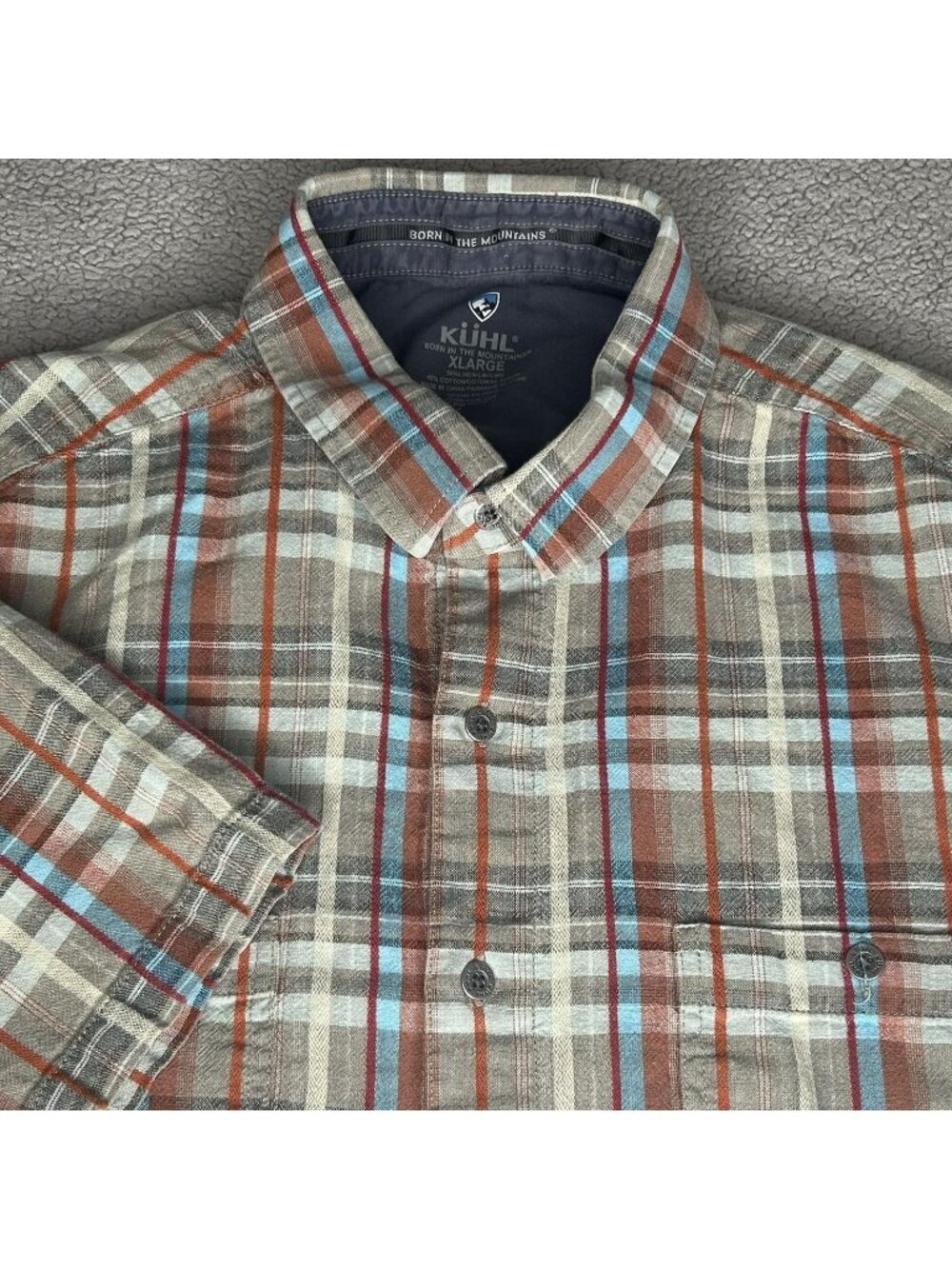 Kuhl Shirt Mens XL Brown Plaid Linen Short Sleeve Button Up Outdoor Hiking - Picture 1 of 13